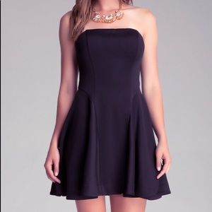 Bebe black satin fit-and-flare dress